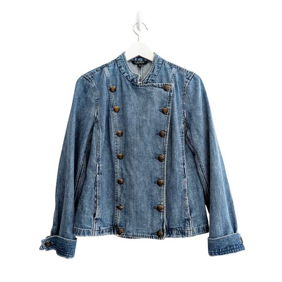 Lauren Ralph Lauren Denim Officer’s Jacket Women’s Size 12 Indigo Wash Blue - Picture 3 of 10